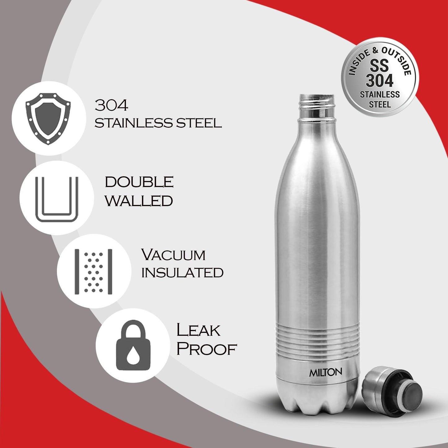 Milton Duo DLX 500 Thermosteel Bottle, 500 ml Water Bottles, 24 Hours Hot and Cold, Easy to Carry, Easy Grip, Rust Proof, Tea, Coffee, Office, Travel Bottle, Silver