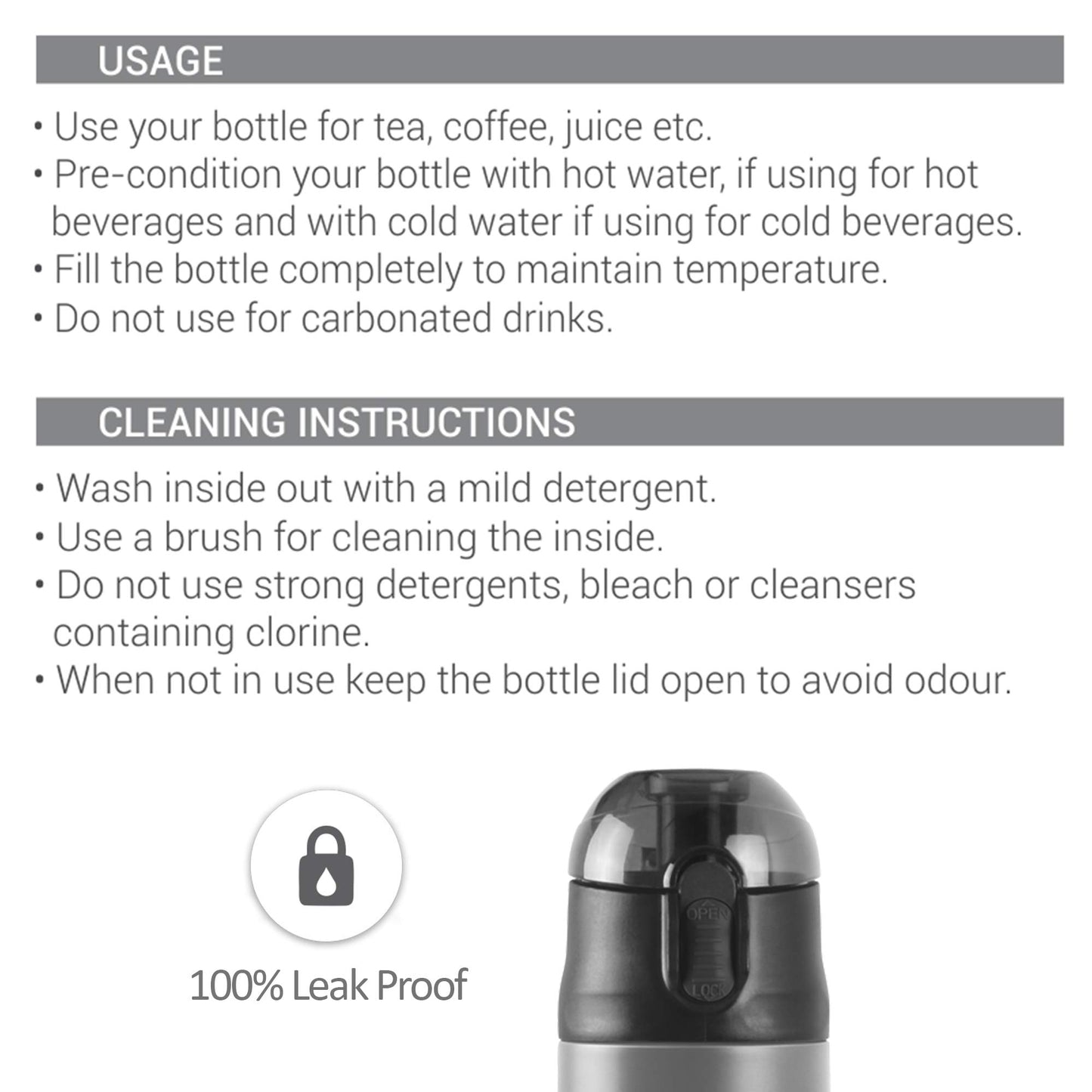 Milton New Crown 600 Thermosteel Bottle with One Touch Safety Lock, 500 ml Water Bottles, 24 Hours Hot and Cold, Easy to Carry, Easy Grip, Rust Proof, Tea, Coffee, Office, Travel Bottle, Black