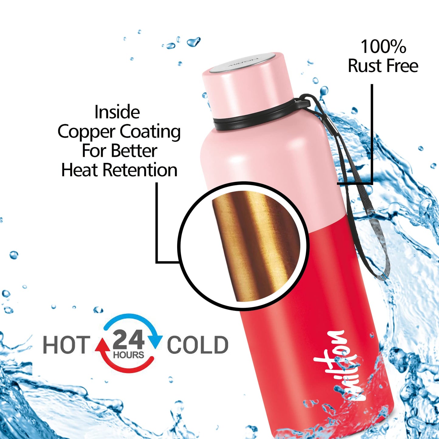 Milton Ancy 750 Thermosteel Water Bottle, 750 ml, Red | 24 Hours Hot and Cold | Easy to Carry | Rust Proof | Tea | Coffee | Office| Gym | Home | Kitchen | Hiking | Trekking | Travel Bottle