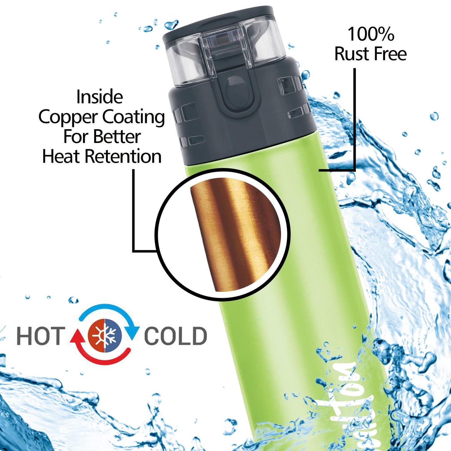 Milton Atlantis 400 Thermosteel Insulated Water Bottle, 350 ml, Green | Hot and Cold | Leak Proof | Office Bottle | Sports | Home | Kitchen | Hiking | Treking | Travel | Easy to Carry | Rust Proof