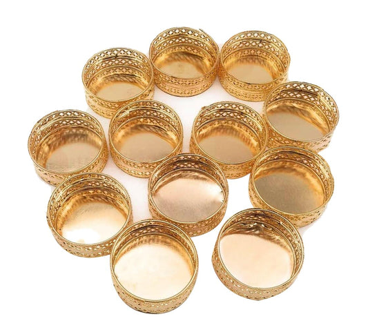 Rose Gold 12 Pcs Metal Tealight Candle Holder Round Stands for Pooja thali, Diwali Rangoli puja Room Decor, Events, Home, Living, Office Table, Diwali Decoration Indoor Outdoor Events