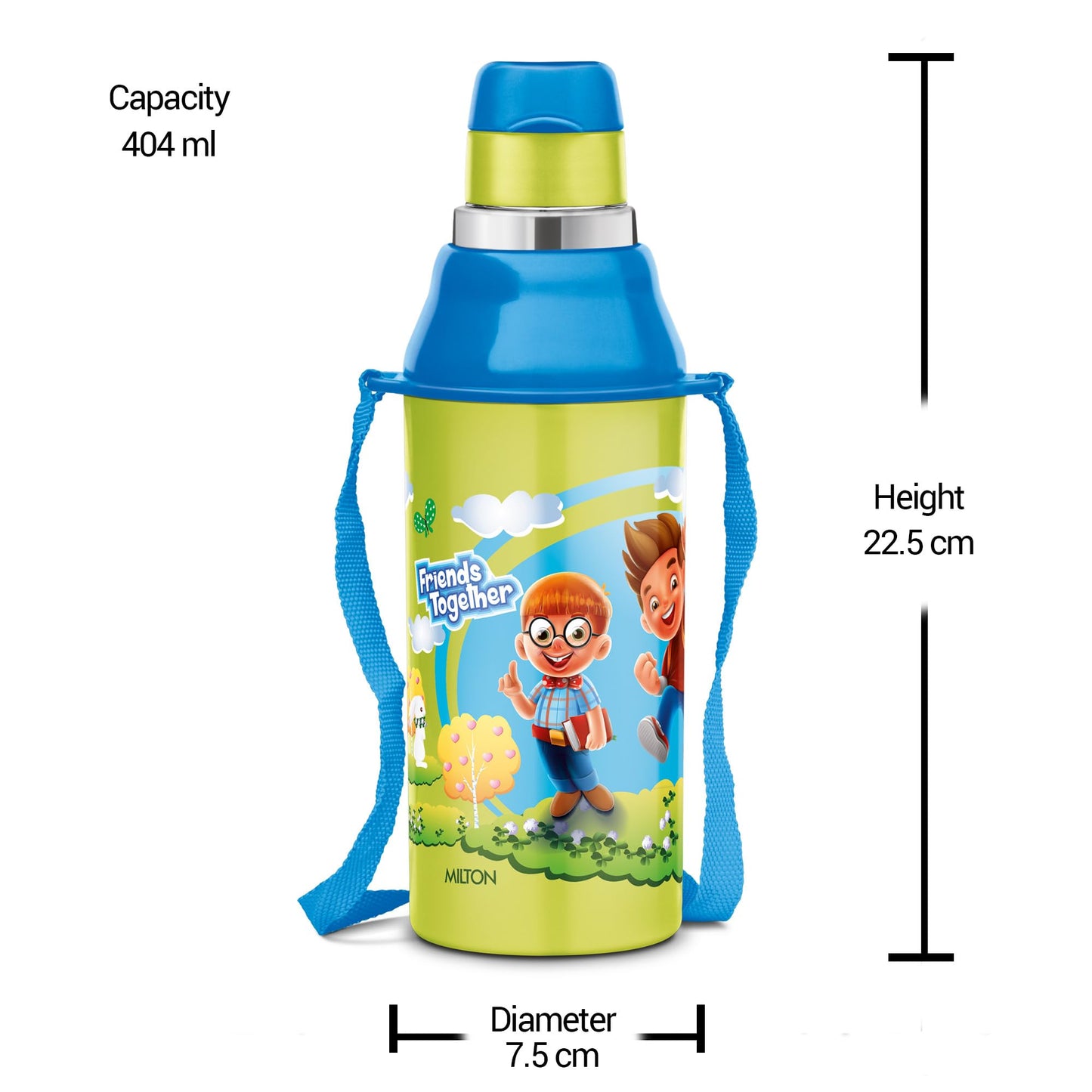 Milton Kool Steelight 400 Kids Plastic Insulated Water Bottle with Straw, 404 ml, Sipper Bottle, Leak Proof, BPA Free, Food Grade, School & Picnic Bottle, Green