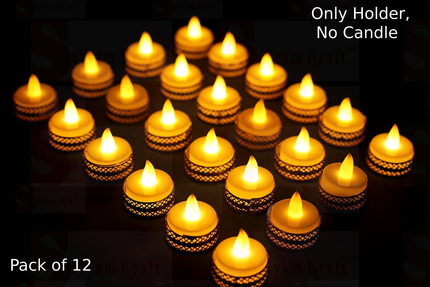 Gold 12 Pcs Metal Tealight Candle Holder Round Stands for Pooja thali, Diwali Rangoli puja Room Decor, Events, Home, Living, Office Table, Diwali Decoration Indoor Outdoor Events