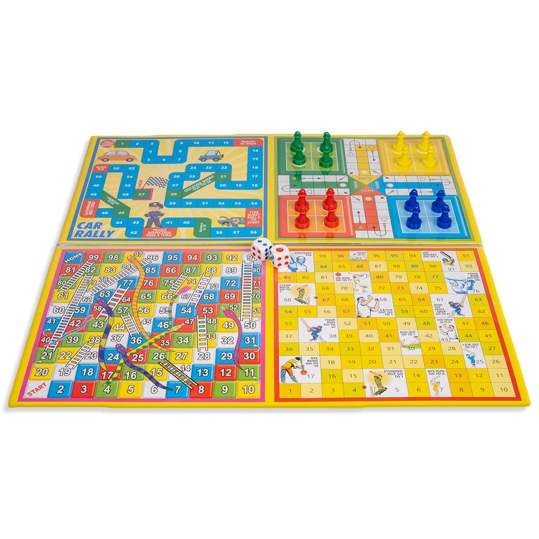 Ratna's Little Business 5-in-1 Board Game Popular with Notes - Includes Other Games Like Ludo, Snakes & Ladders, Car Rally, and Cricket - Made in India