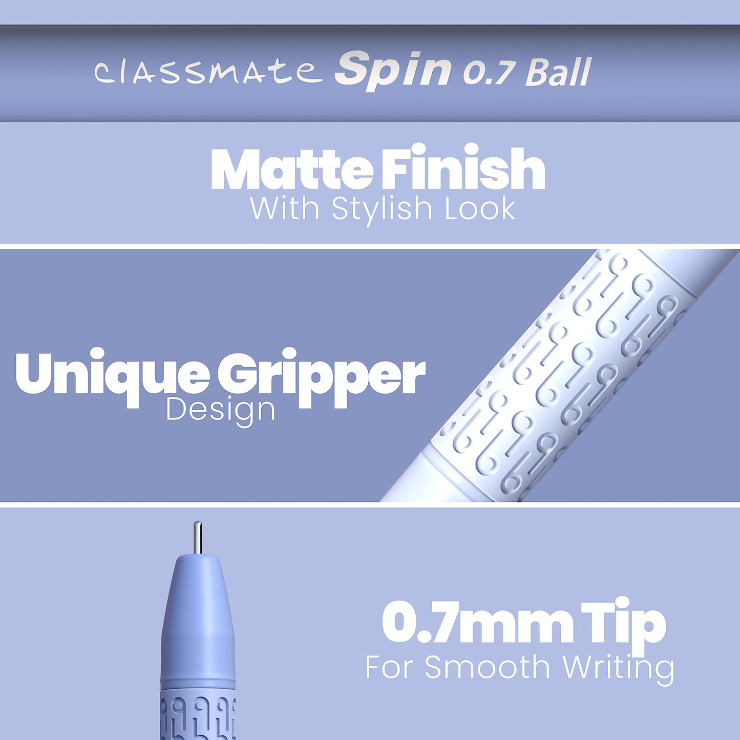 Classmate Spin Ball Pen- Blue (Pack of 10)|Attractive Pastel Shades for Boys & Girls|Smooth Writing Ball Pen|Fidgeting Clip Design Functionality|Long Tip for Comfortable Writing