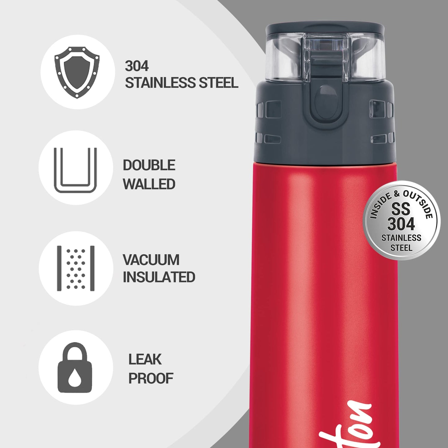 Milton Atlantis 400 Thermosteel Insulated Water Bottle, 350 ml, Red | Hot and Cold | Leak Proof | Office Bottle | Sports | Home | Kitchen | Hiking | Treking | Travel | Easy to Carry | Rust Proof