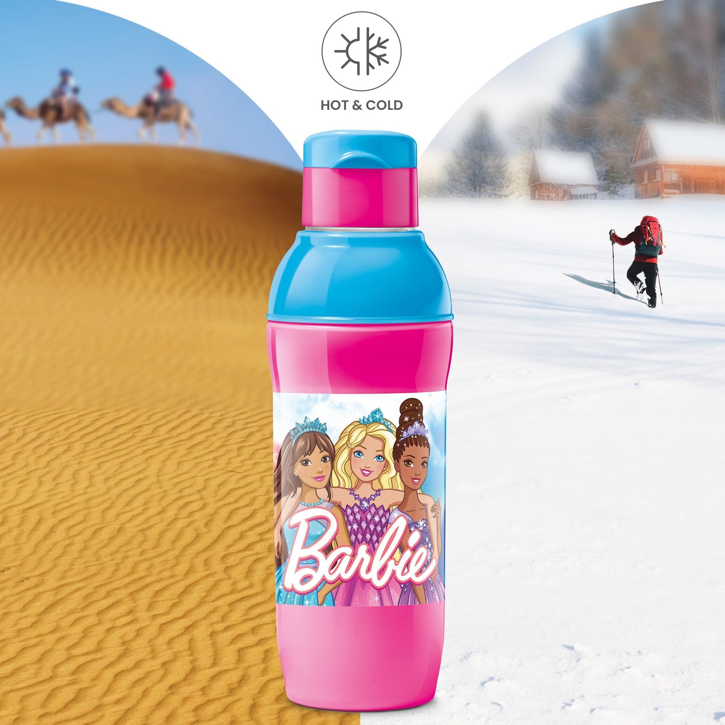 Milton Steel Barbie 600 Insulated Inner Stainless Steel Kids Water Bottle, 520 ml, Cherry Pink & Blue | PU Insulated | Hot & Cold | Easy to Carry | Leak Proof