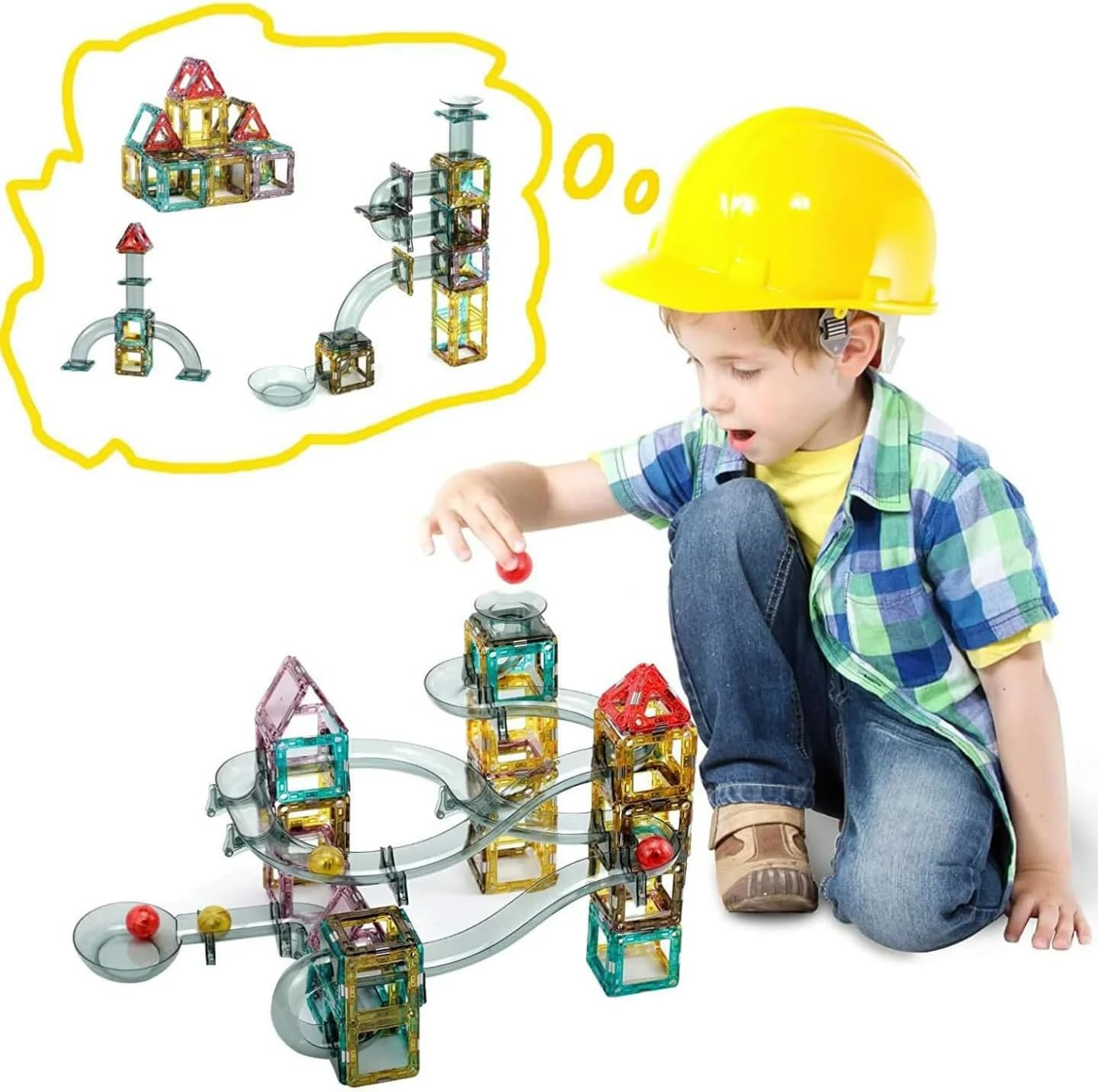 Magnetic Marble Roller 109 Pcs Light-Music-Electric Magnetic Tiles Building Blocks for Kids | 3D Educational STEM Puzzle Building Set for Kids Boys Girls