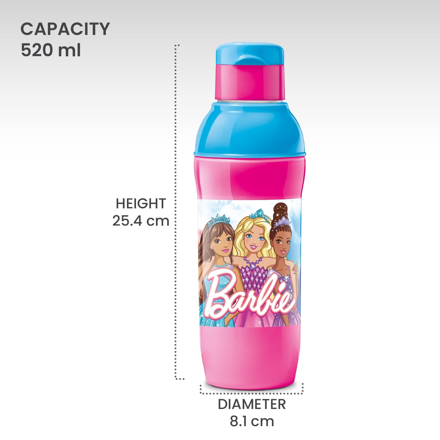 Milton Steel Barbie 600 Insulated Inner Stainless Steel Kids Water Bottle, 520 ml, Cherry Pink & Blue | PU Insulated | Hot & Cold | Easy to Carry | Leak Proof