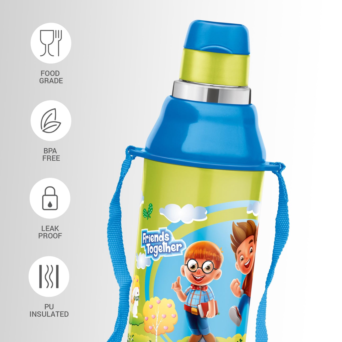 Milton Kool Steelight 400 Kids Plastic Insulated Water Bottle with Straw, 404 ml, Sipper Bottle, Leak Proof, BPA Free, Food Grade, School & Picnic Bottle, Green