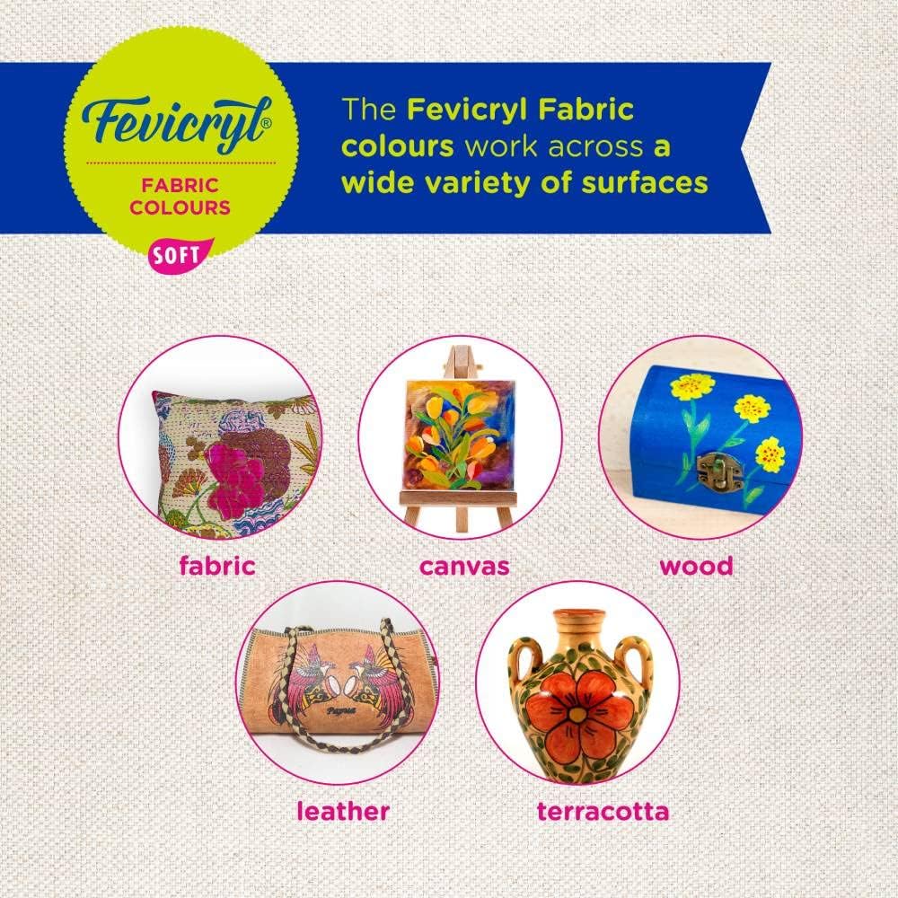 Pidilite Fevicryl Fabric Colour Kit- 20ml for Fabric Painting (10 X 20ml Multicolour)