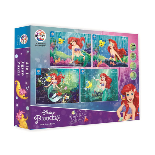 Ratna's 4 in 1 Disney Jigsaw Puzzle 140 Pieces for Kids. 4 Jigsaw Puzzles 35 Pieces Each (Mermaid Ariel)