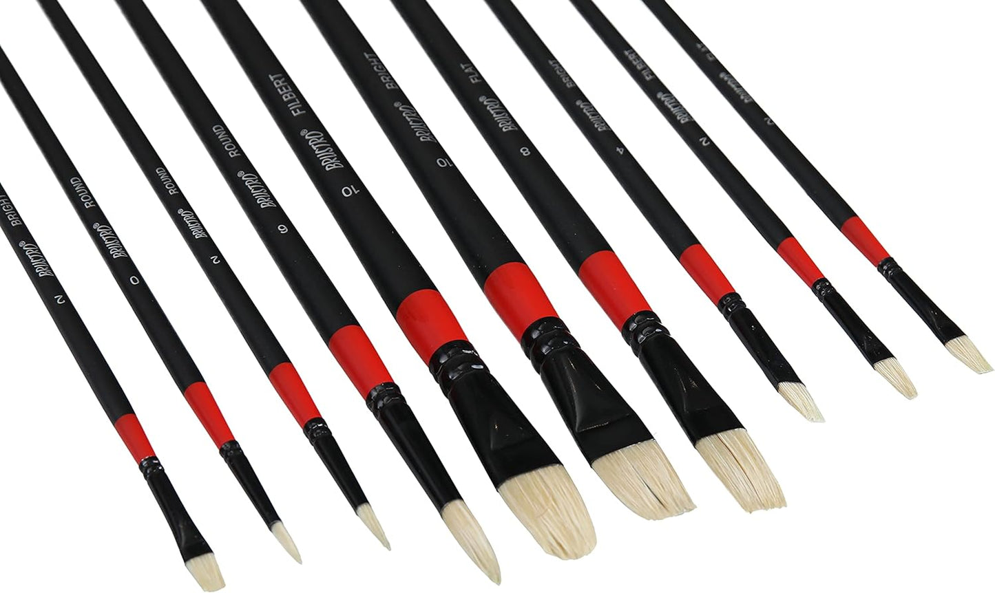 Brustro Artists ’ White Bristle Set of 10 Brushes for Oil and Acrylic.