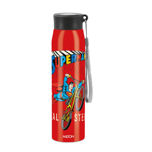 Milton Handy Design 850 Stainless Steel Water Bottle, 780 ml, Red (Super Heroes - Superman)| Single walled | Leak Proof | Gym Bottle | Home | Kitchen | Hiking | Treking Bottle | Travel Bottle