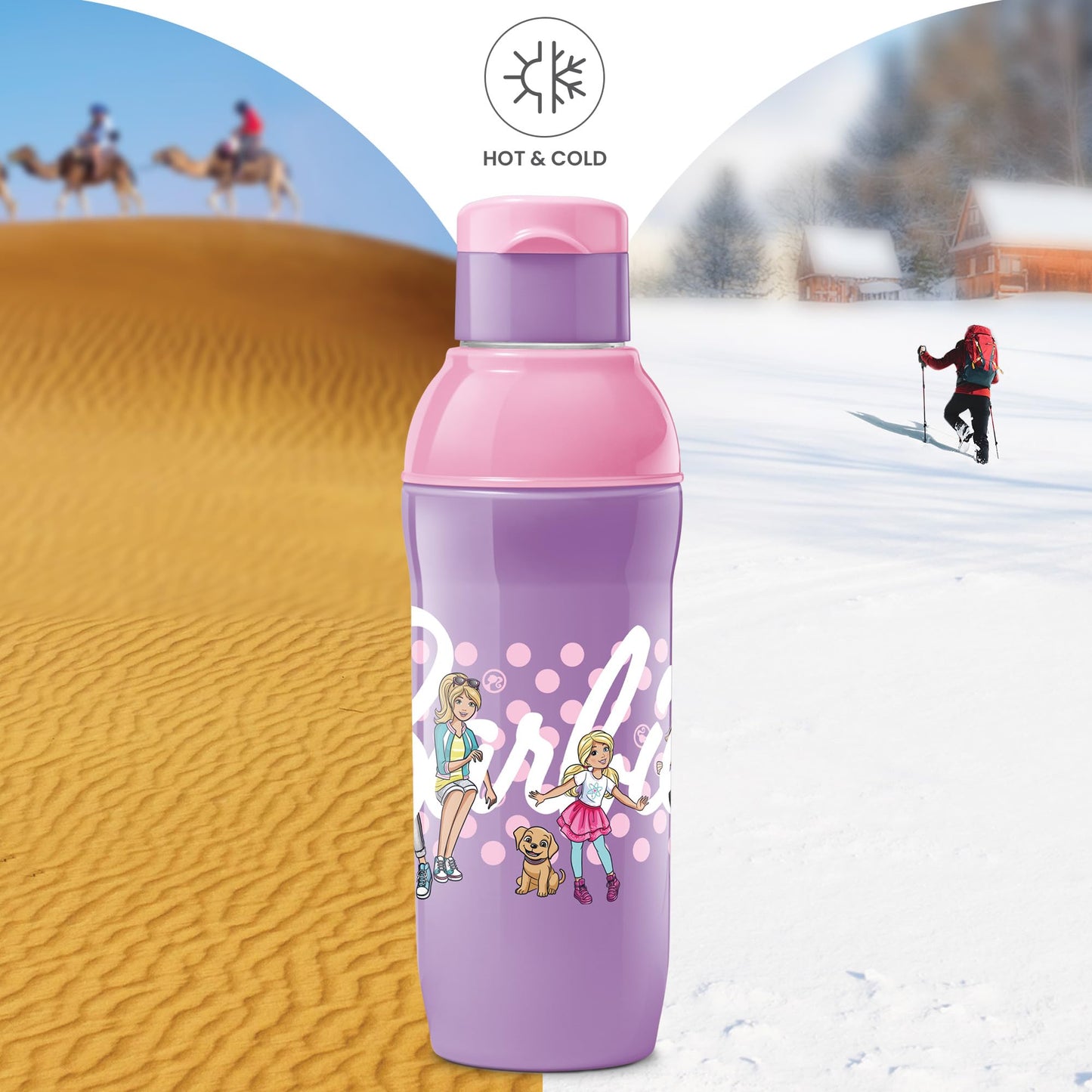 Milton Steel Barbie 600 Insulated Inner Stainless Steel Kids Water Bottle, 520 ml, Pink & Purple | PU Insulated | Hot & Cold | Easy to Carry | Leak Proof