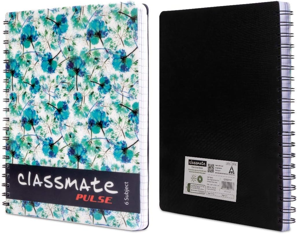 Classmate 2100117 Soft Cover 6 Subject Spiral Binding Notebook, Single Line - 300 Pages