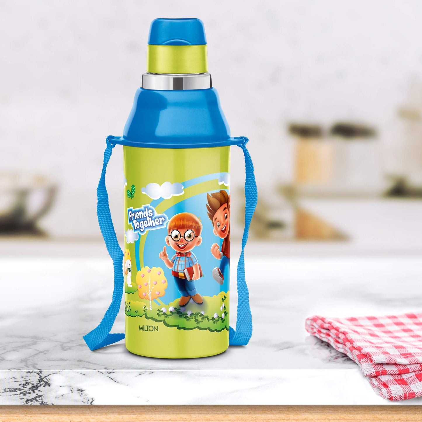 Milton Kool Steelight 400 Kids Plastic Insulated Water Bottle with Straw, 404 ml, Sipper Bottle, Leak Proof, BPA Free, Food Grade, School & Picnic Bottle, Green