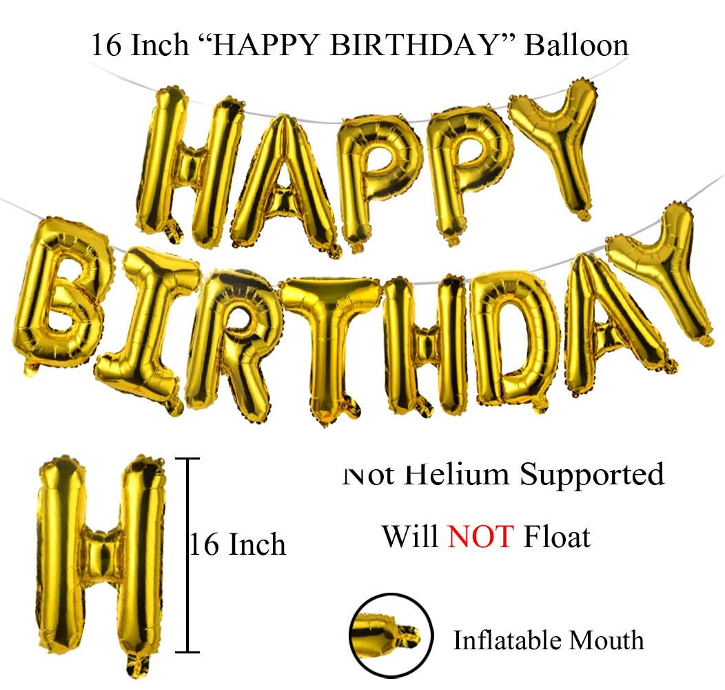 Golden 16 Inch Height Gold Happy Birthday Foil Letter Alphabet Balloon set, Foil Banner For Birthday Decoration 13 Letters, for Garland Arch Kit, Holiday Accessories Birthday Party Supplies