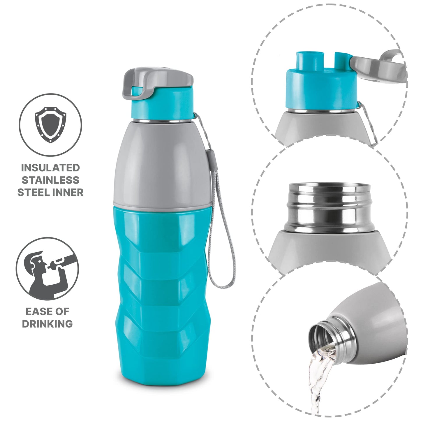 Milton Steel Racer 600 Inner Stainless Steel Insulated Water Bottle, 520 ml, | PU Insulated | Hot or Cold for Hours | Leak Proof | Easy Grip | Office | Gym | Hiking | Treking | Travel Bottle