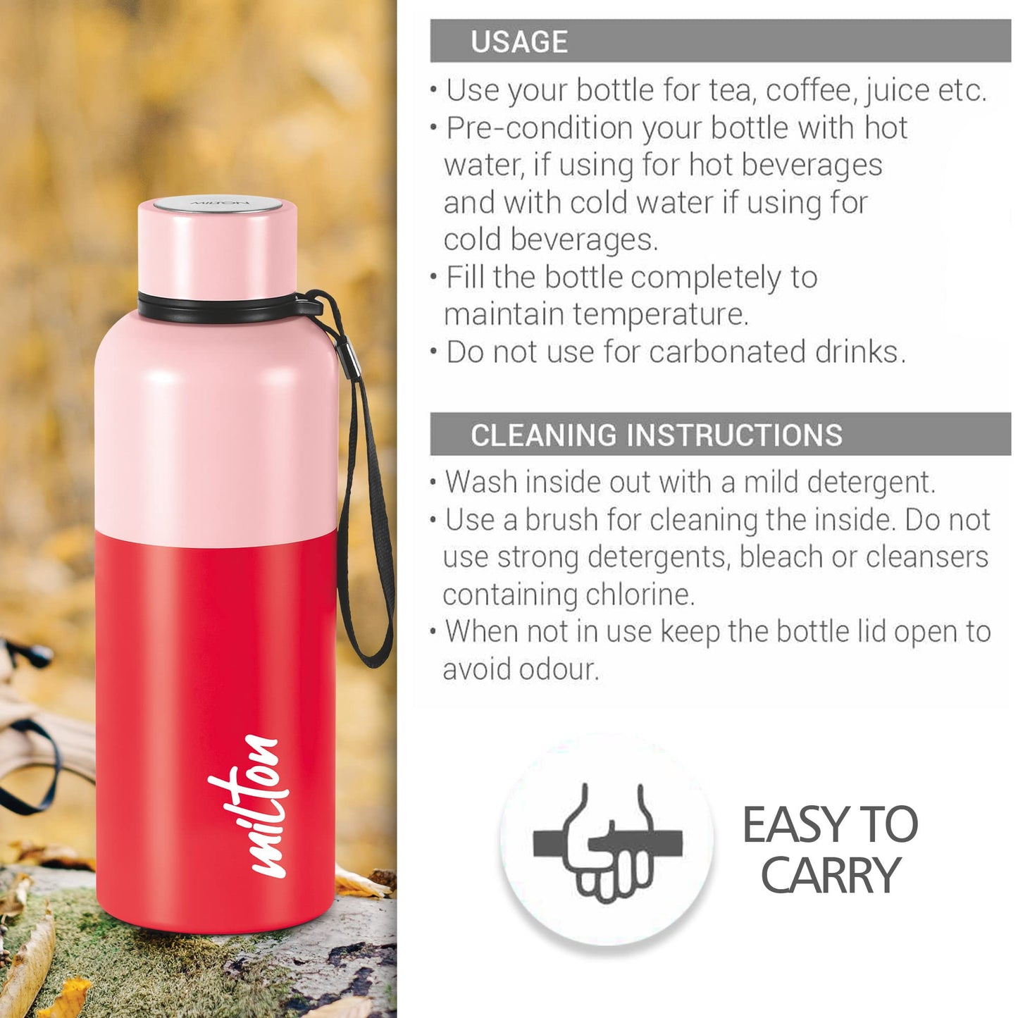 Milton Ancy 750 Thermosteel Water Bottle, 750 ml, Red | 24 Hours Hot and Cold | Easy to Carry | Rust Proof | Tea | Coffee | Office| Gym | Home | Kitchen | Hiking | Trekking | Travel Bottle