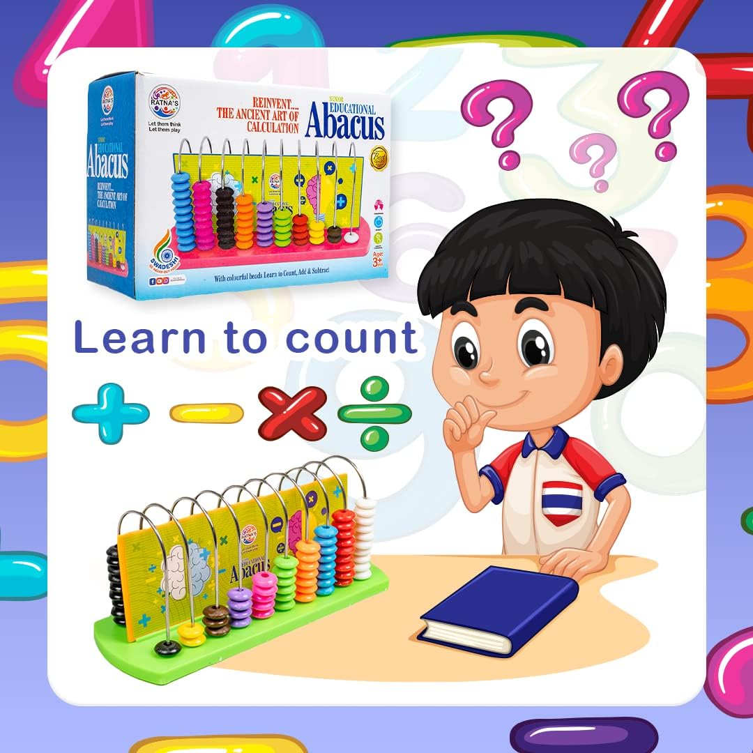 Ratna's Educational Abacus Senior for Kids to Count, Add & Subtract with Colourful Beads