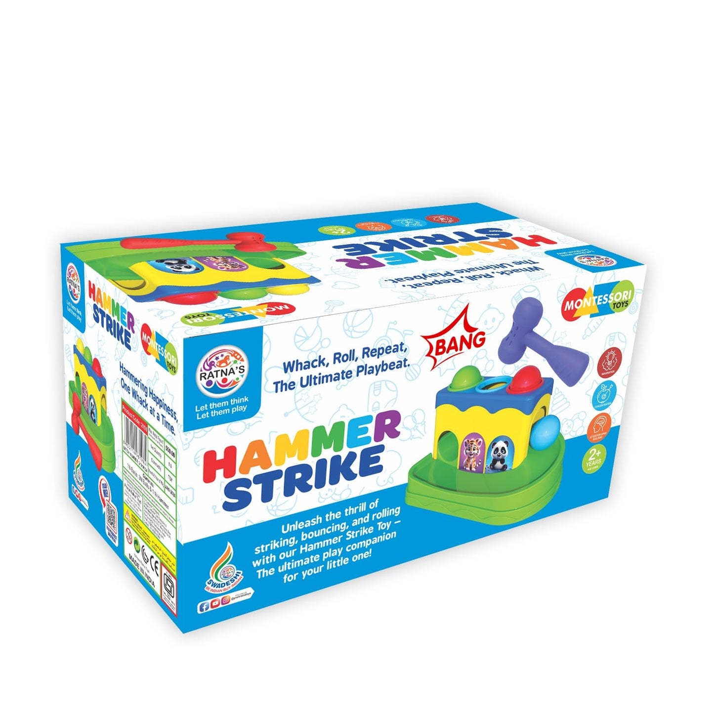 Ratna's Hammer Strike Knock Ball Toy to See The Balls Roll Out for Toddlers & Kids