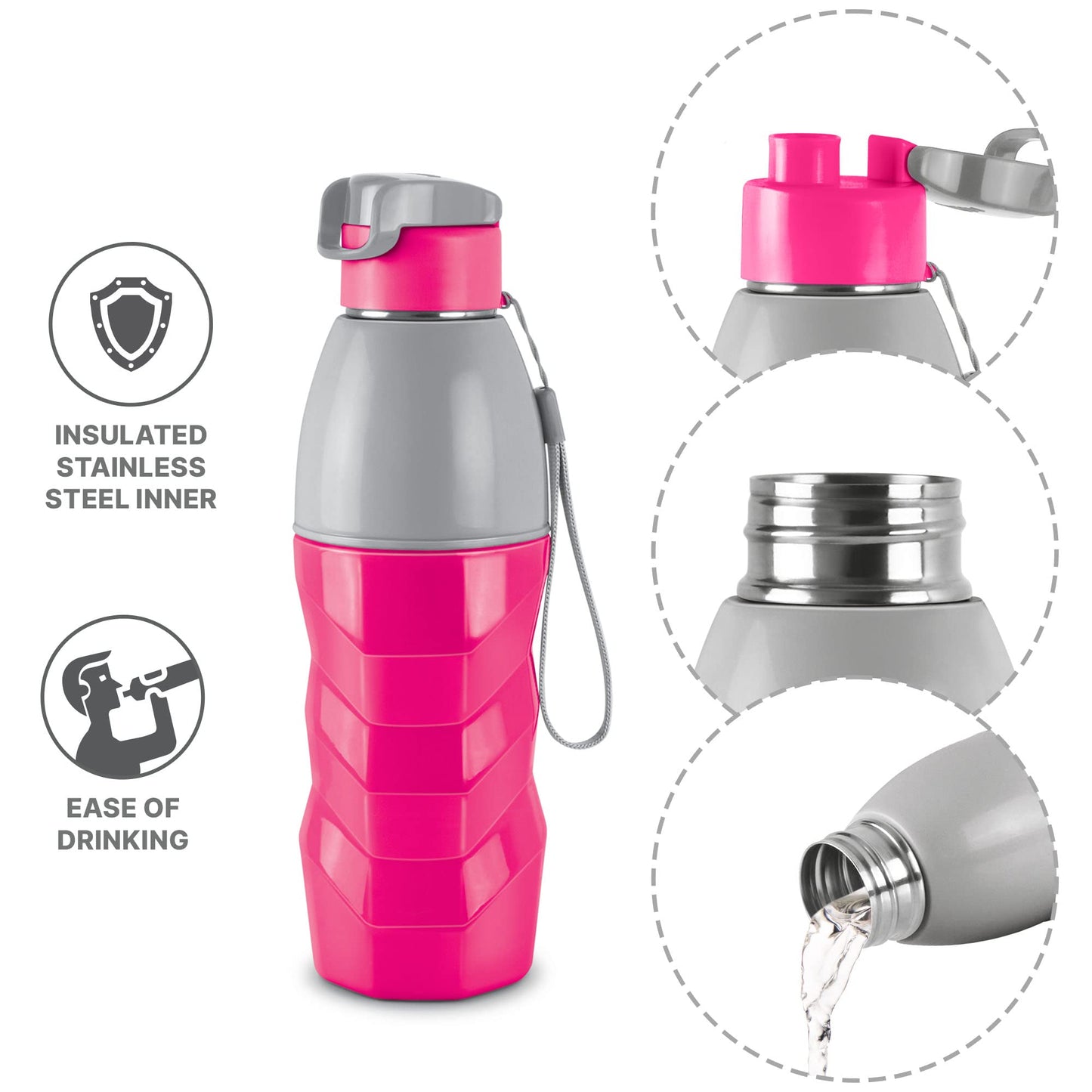 Milton Steel Racer 600 Inner Stainless Steel Insulated Water Bottle, 520 ml, | PU Insulated | Hot or Cold for Hours | Leak Proof | Easy Grip | Office | Gym | Hiking | Treking | Travel Bottle