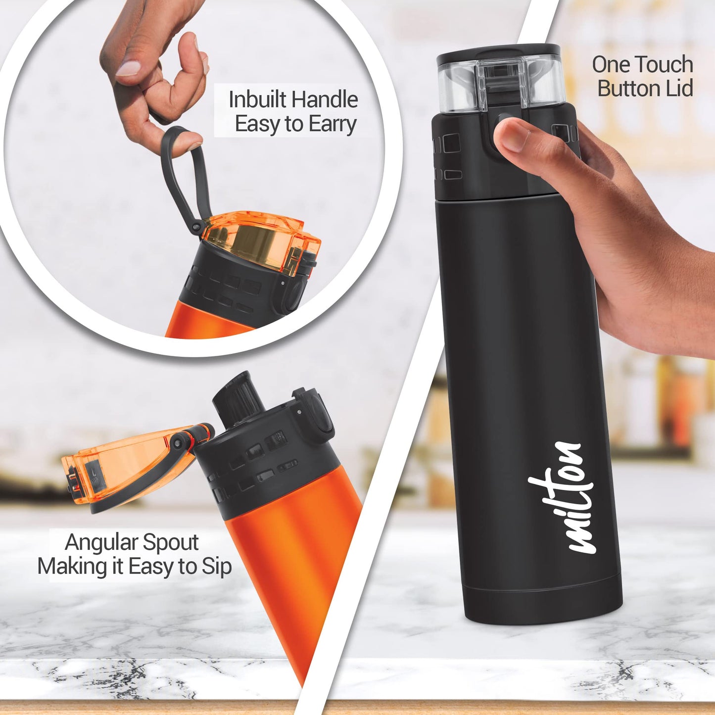 Milton Atlantis 400 Thermosteel Insulated Water Bottle, 350 ml, Black | Hot and Cold | Leak Proof | Office Bottle | Sports | Home | Kitchen | Hiking | Treking | Travel | Easy to Carry | Rust Proof