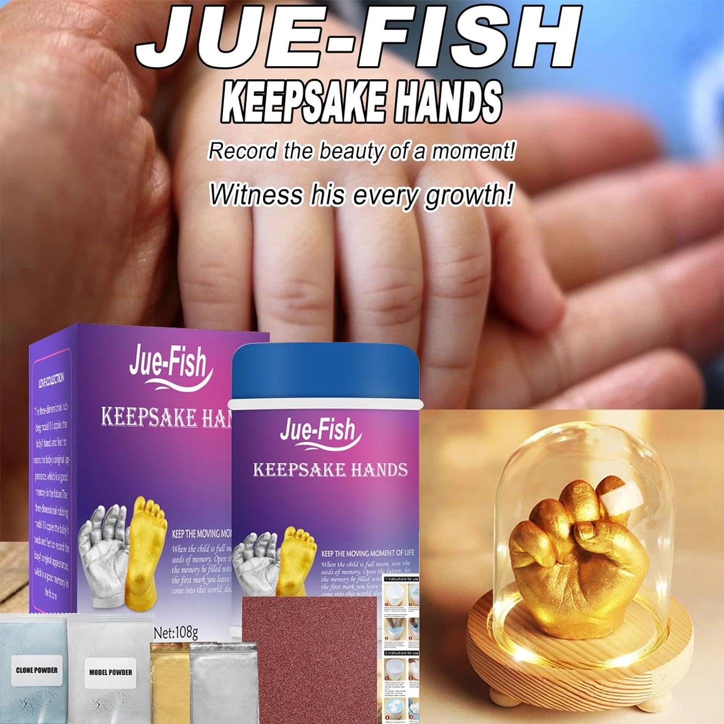 Jue Fish Hand Mold Powder Parent Child Couple DIY Handicraft Kit Keepsake Hands Casting Kit Plaster Statue Molding Kit Hand 108grm