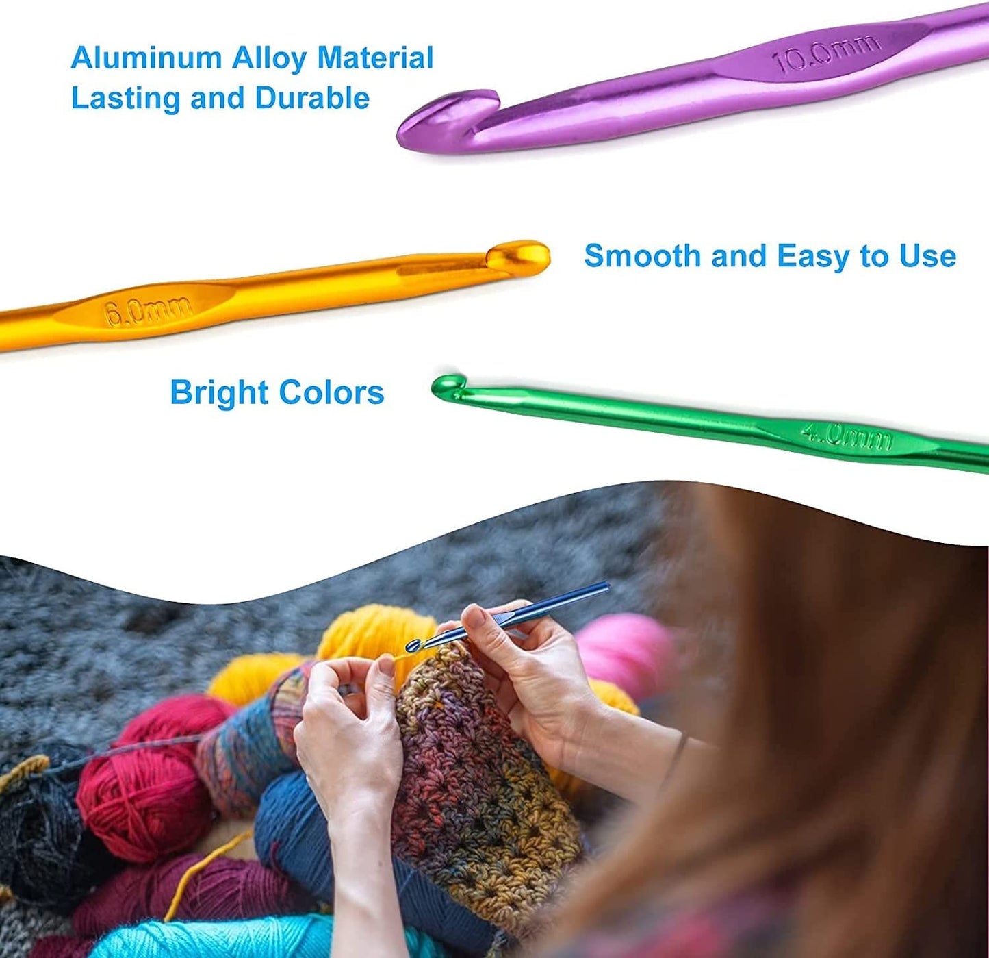 Aluminum Crochet Hooks Knitting Needles Set with Case (Multicolor) - 12 Pieces