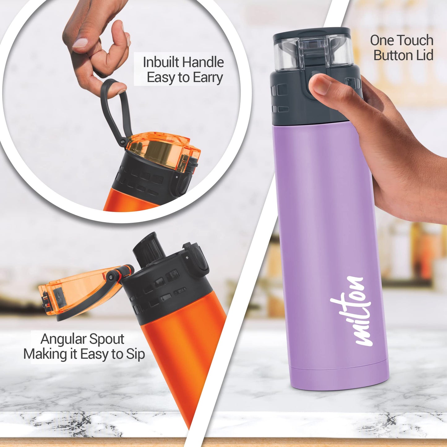 Milton Atlantis 400 Thermosteel Insulated Water Bottle, 350 ml, Purple | Hot and Cold | Leak Proof | Office Bottle | Sports | Home | Kitchen | Hiking | Treking | Travel | Easy to Carry | Rust Proof