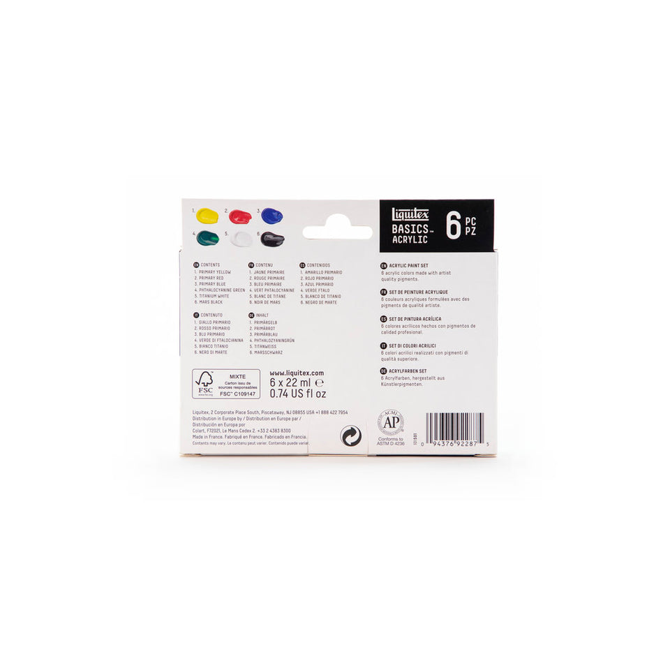 Liquitex Basics Acrylic Primary Colours Set - 6x22ml