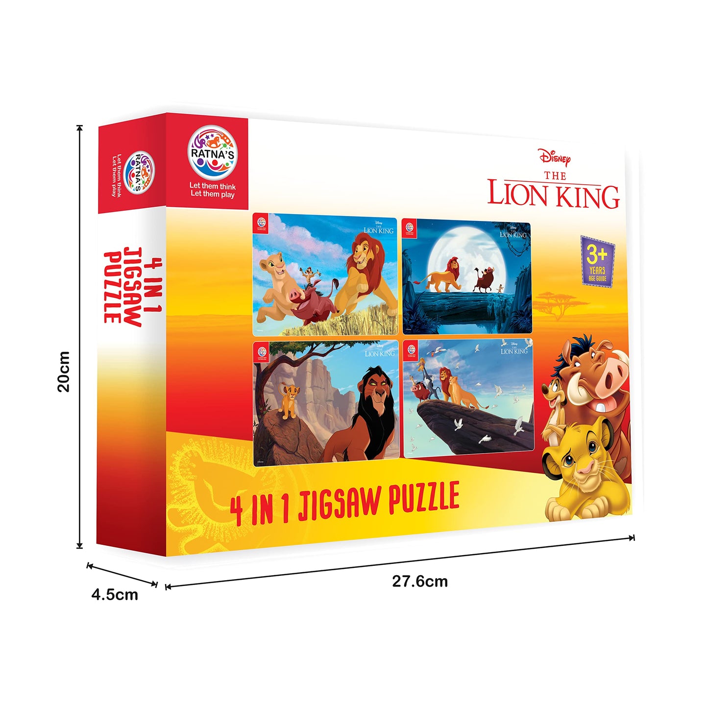 Ratna's 4 in 1 Disney Jigsaw Puzzle 140 Pieces for Kids. 4 Jigsaw Puzzles 35 Pieces Each - Lion King