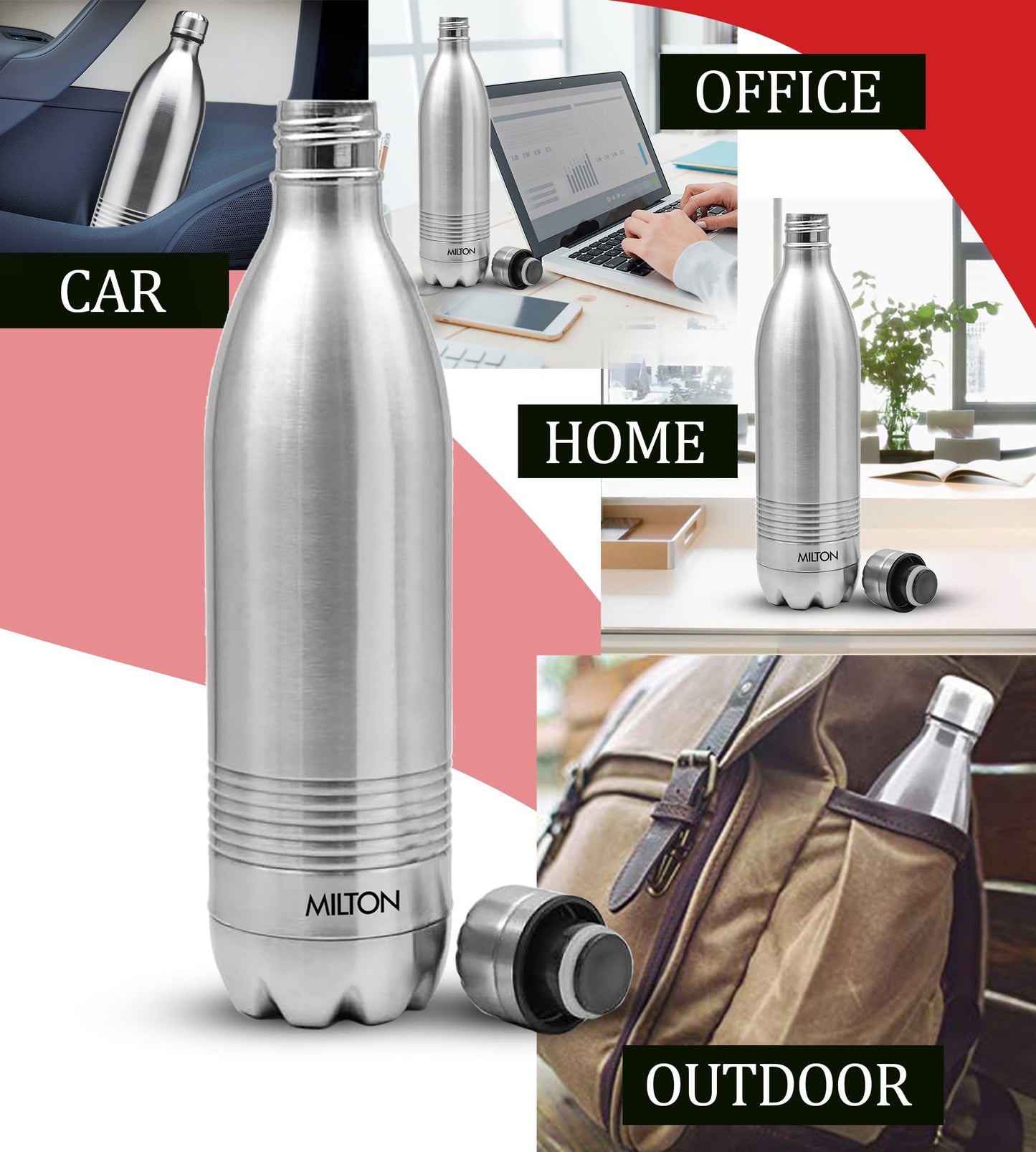 Milton Duo DLX 500 Thermosteel Bottle, 500 ml Water Bottles, 24 Hours Hot and Cold, Easy to Carry, Easy Grip, Rust Proof, Tea, Coffee, Office, Travel Bottle, Silver