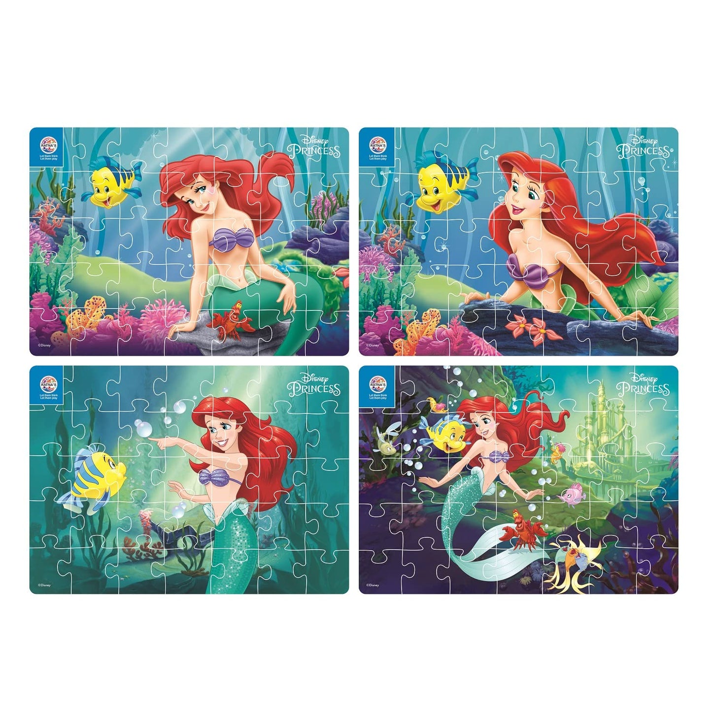 Ratna's 4 in 1 Disney Jigsaw Puzzle 140 Pieces for Kids. 4 Jigsaw Puzzles 35 Pieces Each (Mermaid Ariel)