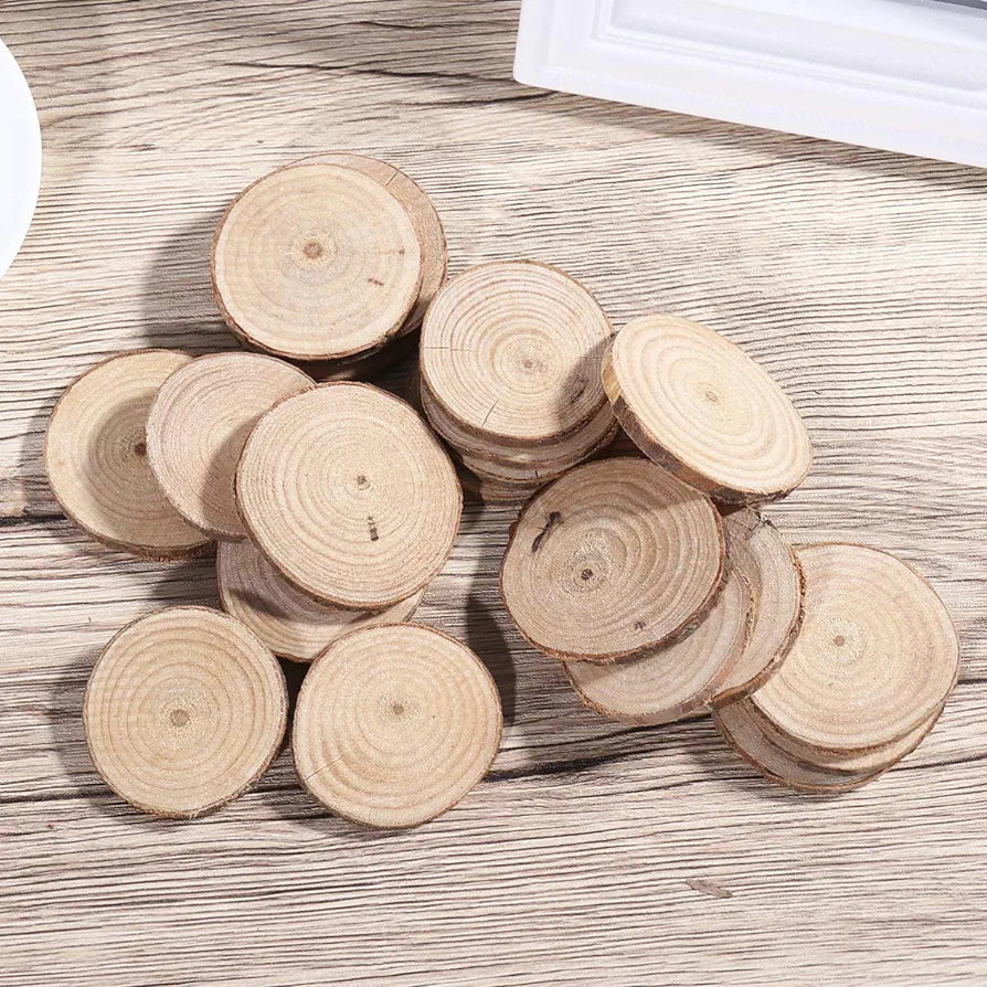 Natural Wooden Slices Round 3.5-4x0.5cm 100 Grams