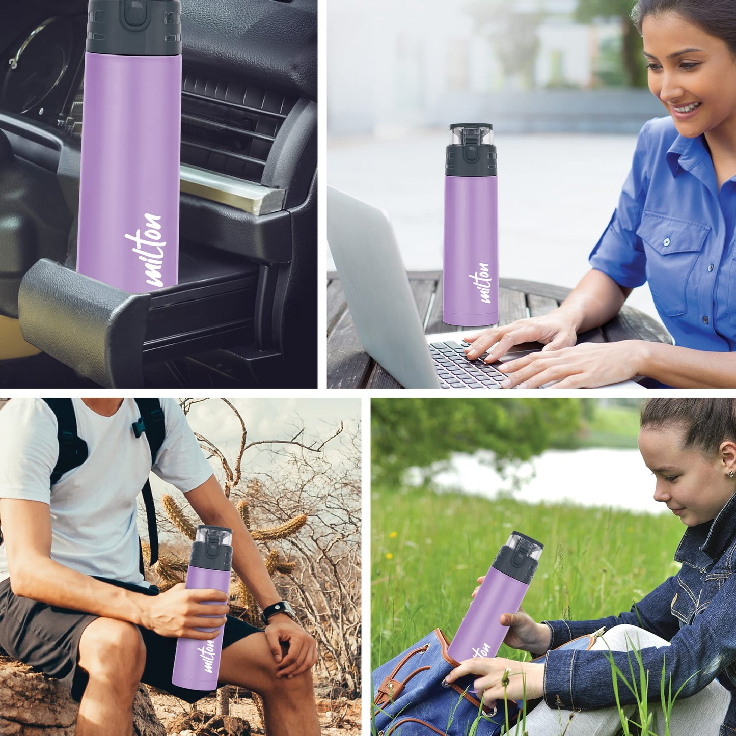 Milton Atlantis 400 Thermosteel Insulated Water Bottle, 350 ml, Purple | Hot and Cold | Leak Proof | Office Bottle | Sports | Home | Kitchen | Hiking | Treking | Travel | Easy to Carry | Rust Proof