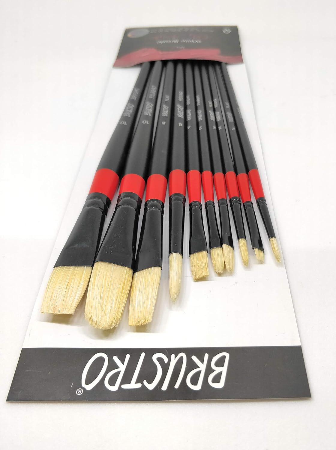 Brustro Artists ’ White Bristle Set of 10 Brushes for Oil and Acrylic.