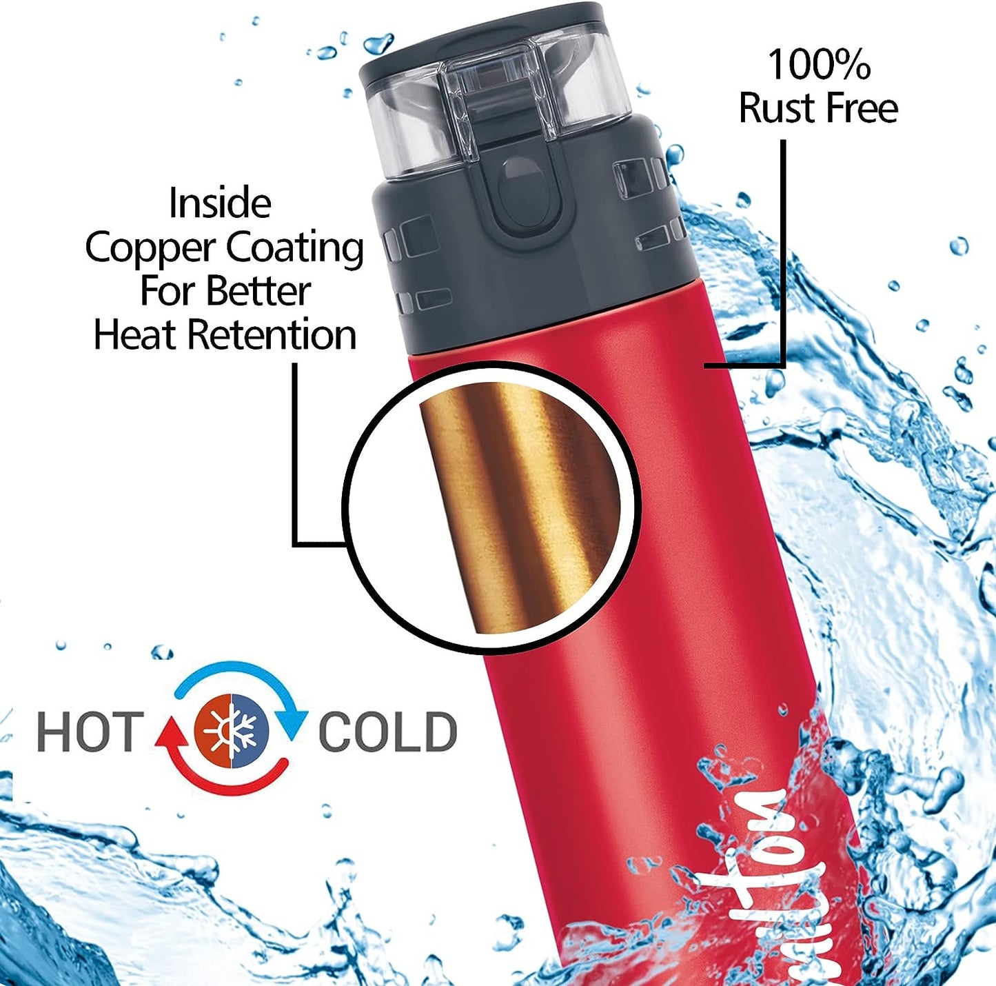 Milton Atlantis 600 Thermosteel Insulated Water Bottle, 500 ml, Red | Hot and Cold | Leak Proof | Office Bottle | Sports | Home | Kitchen | Hiking | Treking | Travel | Easy to Carry | Rust Proof