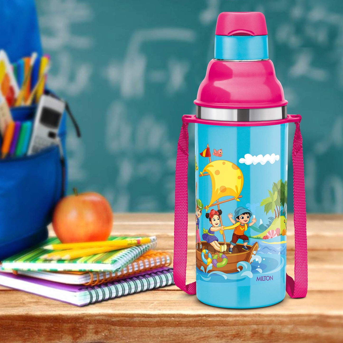 Milton Kool Stunner 400 Kids Plastic Insulated Water Bottle with Straw, 404 ml, Sipper Bottle, Leak Proof, BPA Free, Food Grade, School & Picnic Bottle, Blue