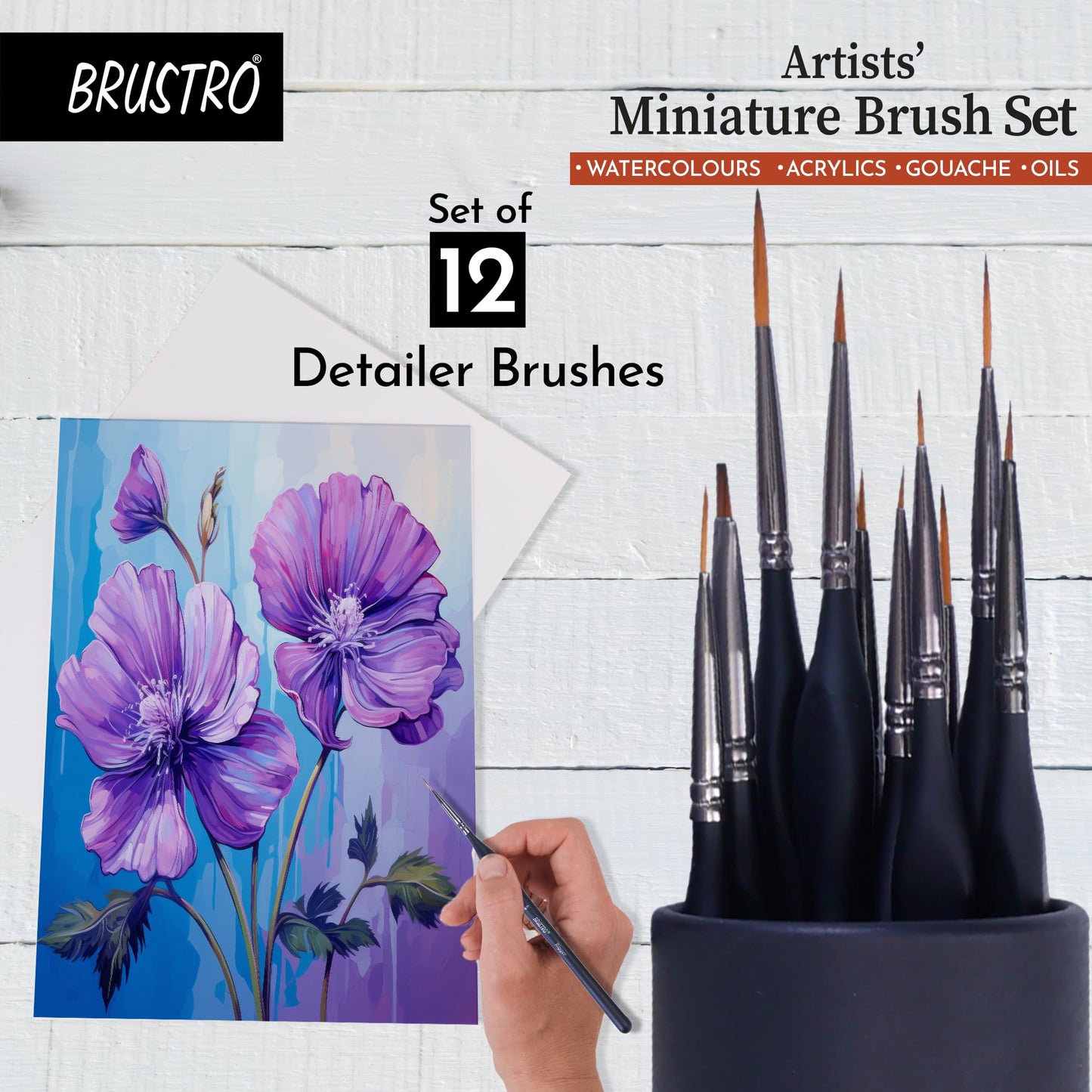 Brustro Artists ’ Watercolour & Acrylic Miniature Brush Set of - 12