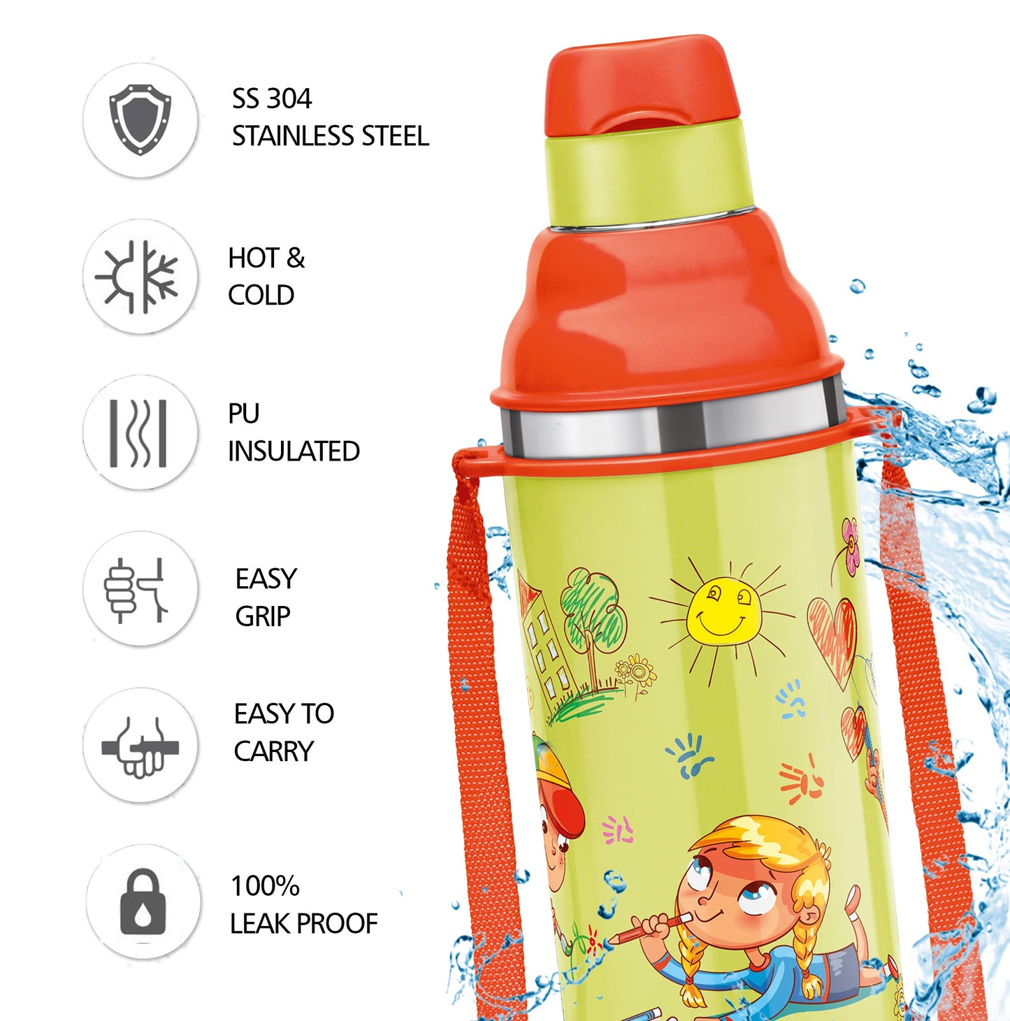 Milton Kool Stunner 400 Kids Plastic Insulated Water Bottle with Straw, 404 ml, Sipper Bottle, Leak Proof, BPA Free, Food Grade, School & Picnic Bottle, Sea Green