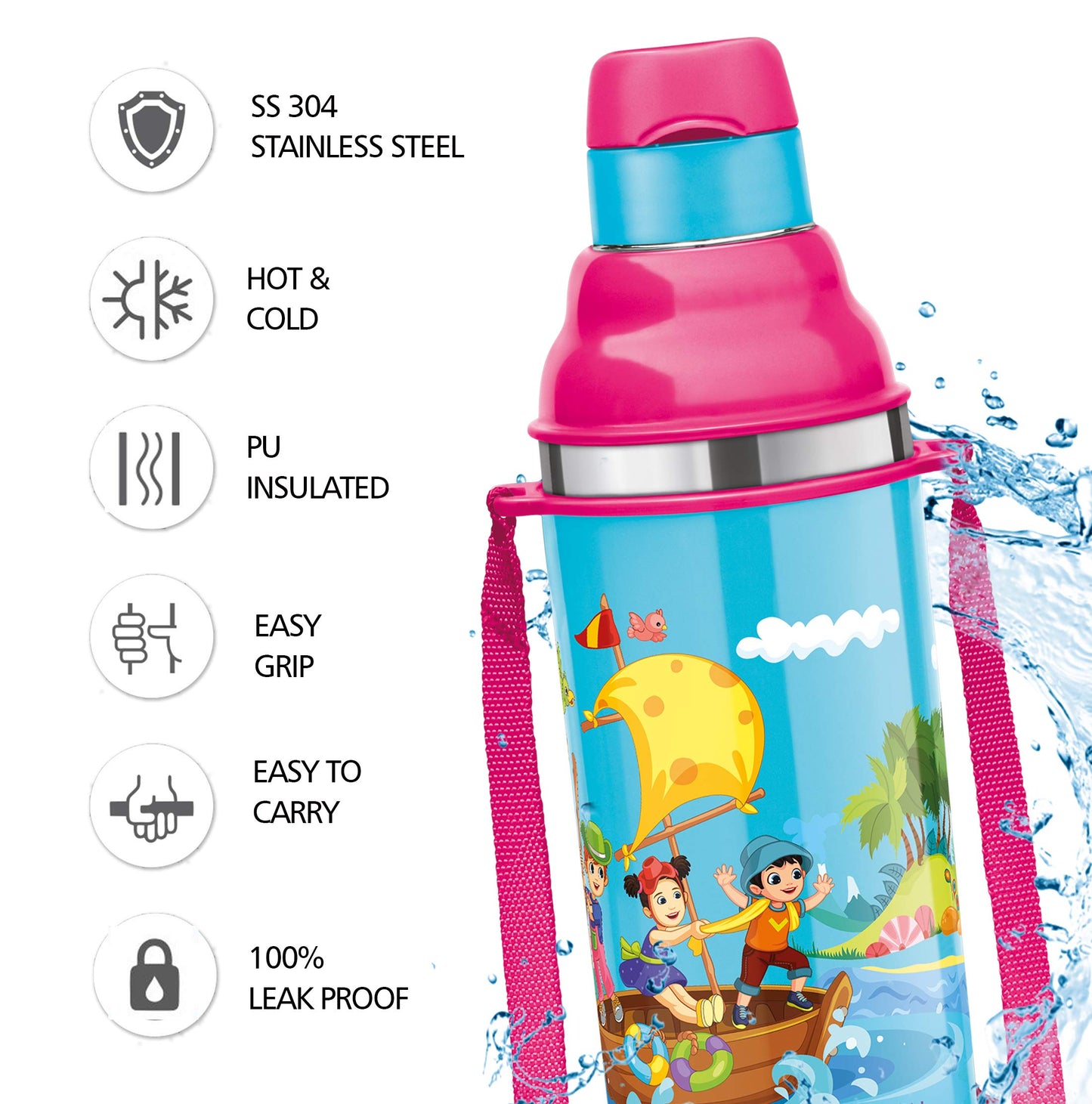 Milton Kool Stunner 400 Kids Plastic Insulated Water Bottle with Straw, 404 ml, Sipper Bottle, Leak Proof, BPA Free, Food Grade, School & Picnic Bottle, Blue