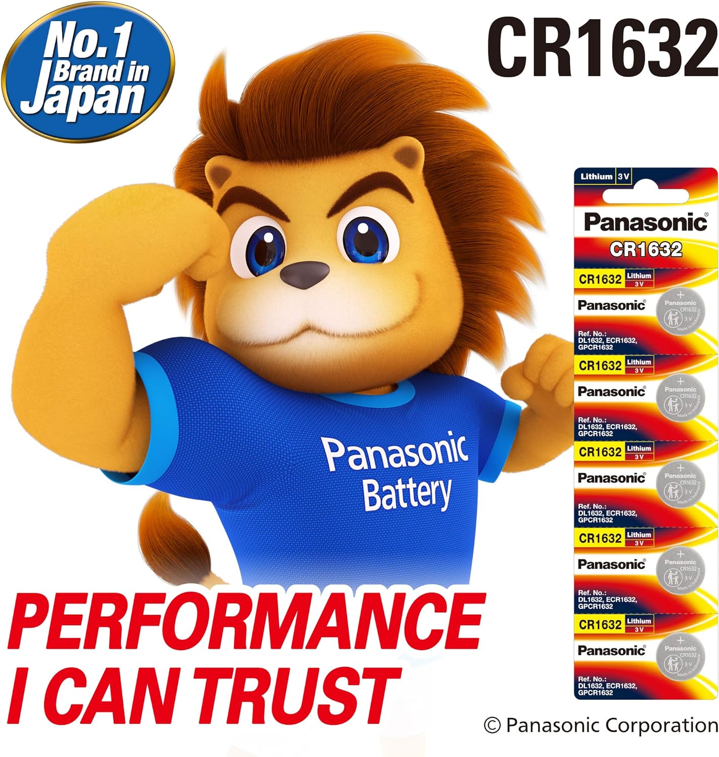 Panasonic CR-1632 Lithium Coin Battery 3v - Pack of 5 Provide Long Lasting Power in a Variety of Devices,from keyless-Entry fobs to Toys