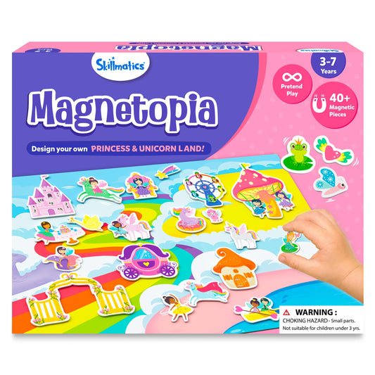 Skillmatics Magnetopia - Design Your Princess & Unicorn Land, Interactive Pretend Play Set with 40+ Magnetic Pieces, Gifts