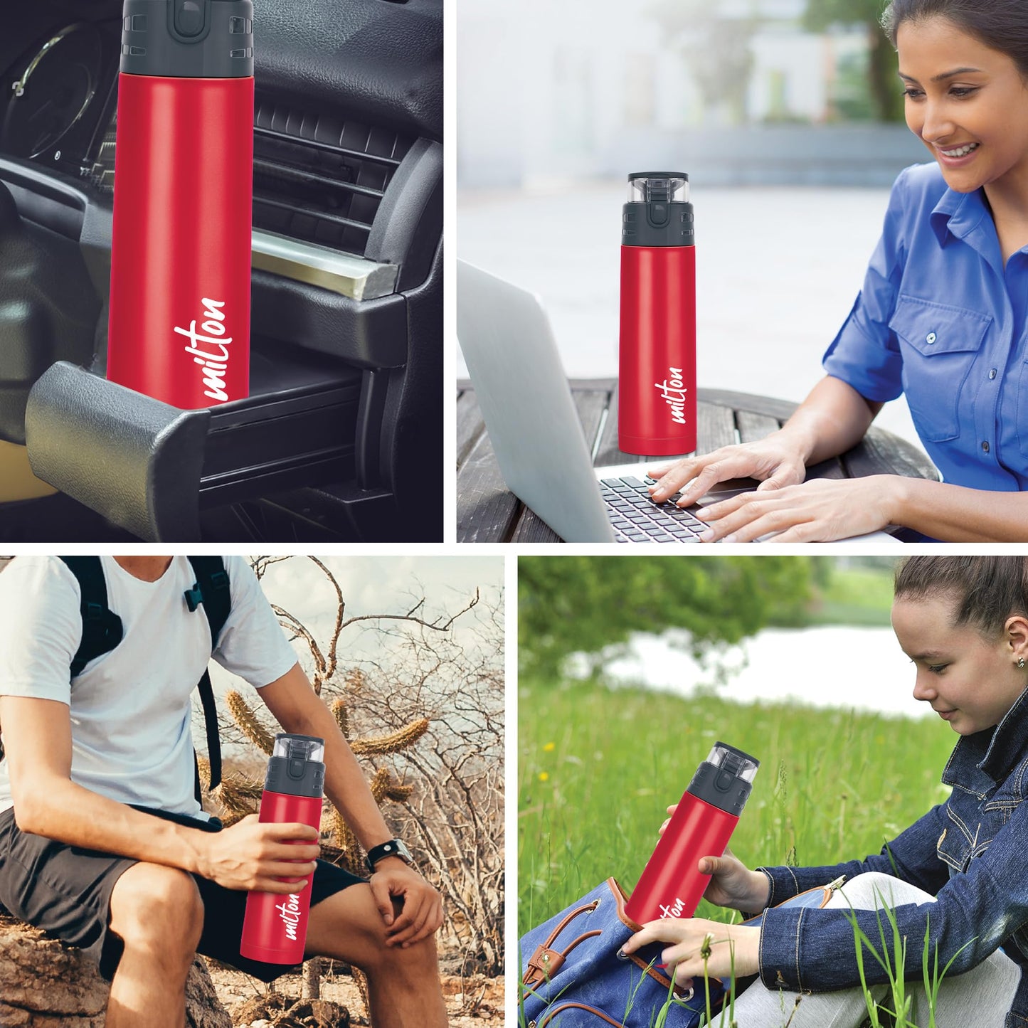 Milton Atlantis 400 Thermosteel Insulated Water Bottle, 350 ml, Red | Hot and Cold | Leak Proof | Office Bottle | Sports | Home | Kitchen | Hiking | Treking | Travel | Easy to Carry | Rust Proof