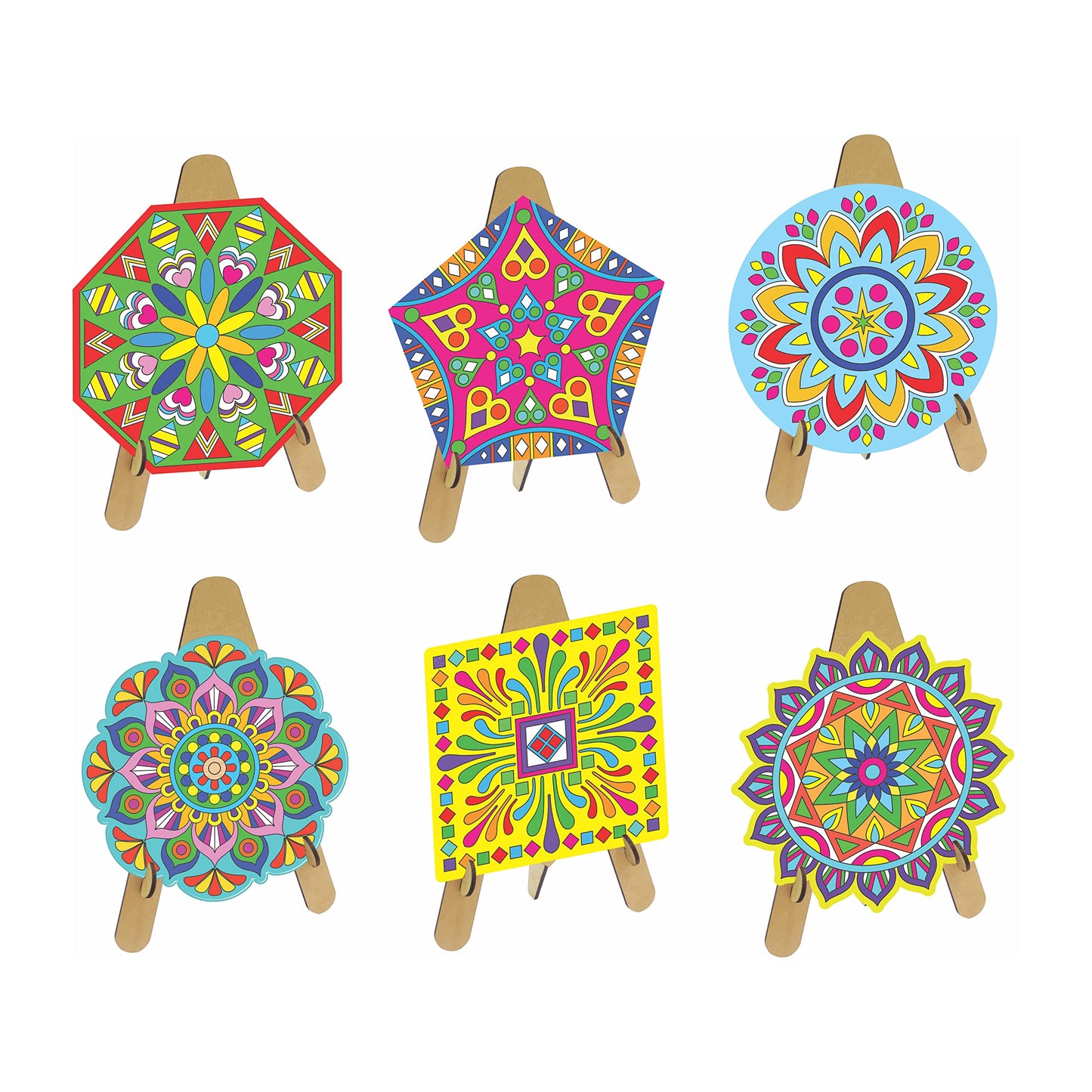 Ratna's Wooden Mandala Art The Coloring Kit with 6 Design MDF Frame & Water Color for Kids