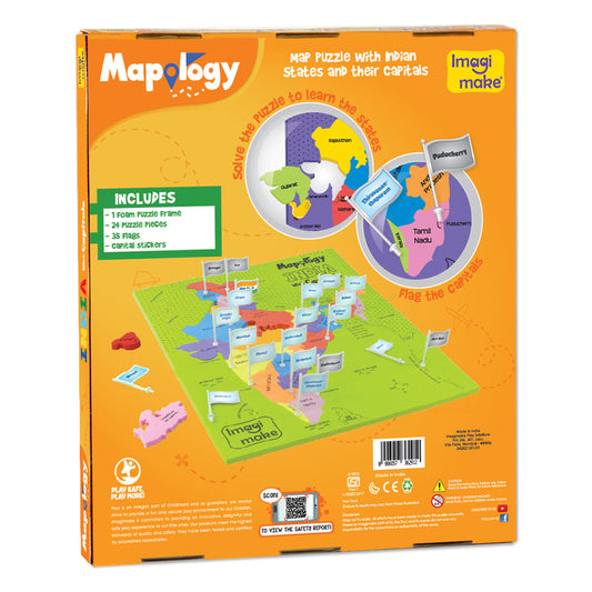 Imagimake Mapology India with State Capitals - Educational Toy and Learning Aid for Boys and Girls - India Map Puzzle - Jigsaw Puzzle, 25 Pieces