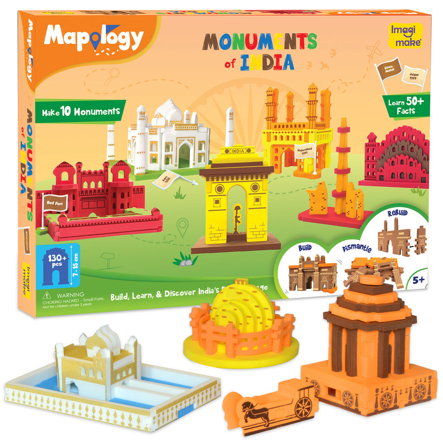 Imagimake Mapology Monuments of India - Construction Set - Make 10 Monuments - Educational Toy for Boys & Girls Above 5 Years (Multicolour) (10 Pieces)