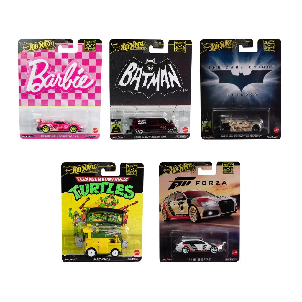 Hot Wheels Pop Culture 2024 E Case (Set of 5) - Barbie, Batman, TMNT, Forza